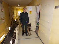 Diensthund und Hundeführer in einem Hafthaus